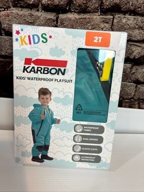 Karbon Kids Waterproof Playsuit Raincoat Teal (2T and 3T)